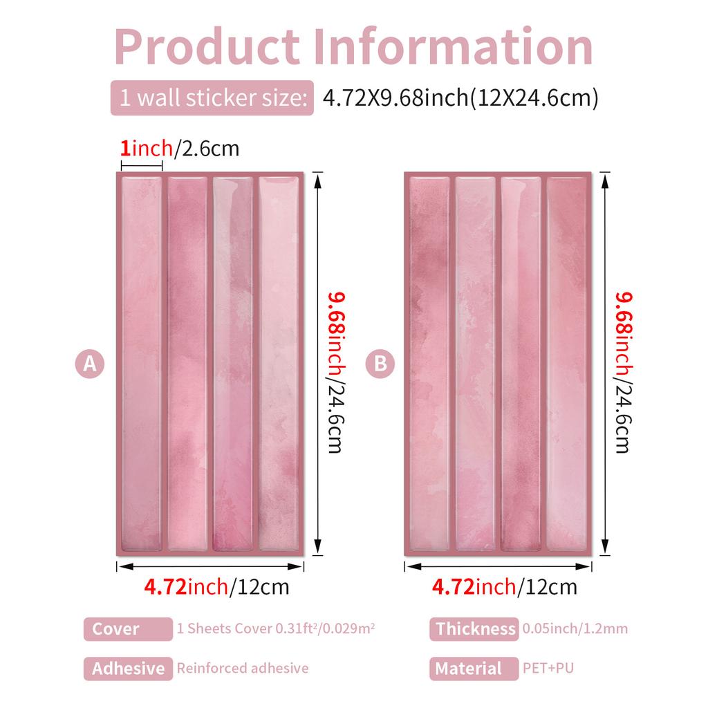 5/10 st Skala och klistra 3D-hartsplattor väggdekal, lätt att rengöra, lämplig för sovrum, kök, badrum, 2,6 cm X 12 cm