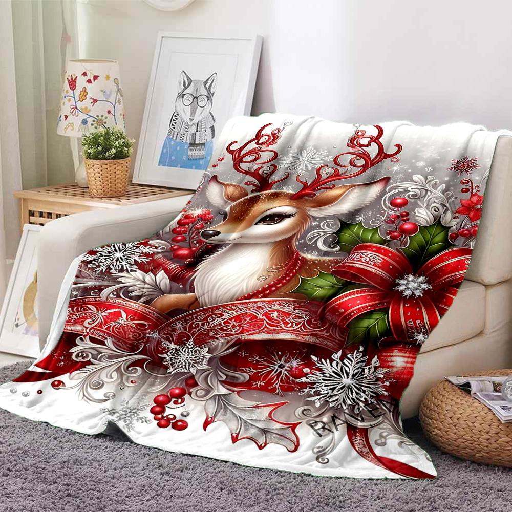 1Pc Christmas Ornaments Pattern Blanket Soft And Comfortable Casual Warm Camping Travel Christmas Halloween Gift M91714