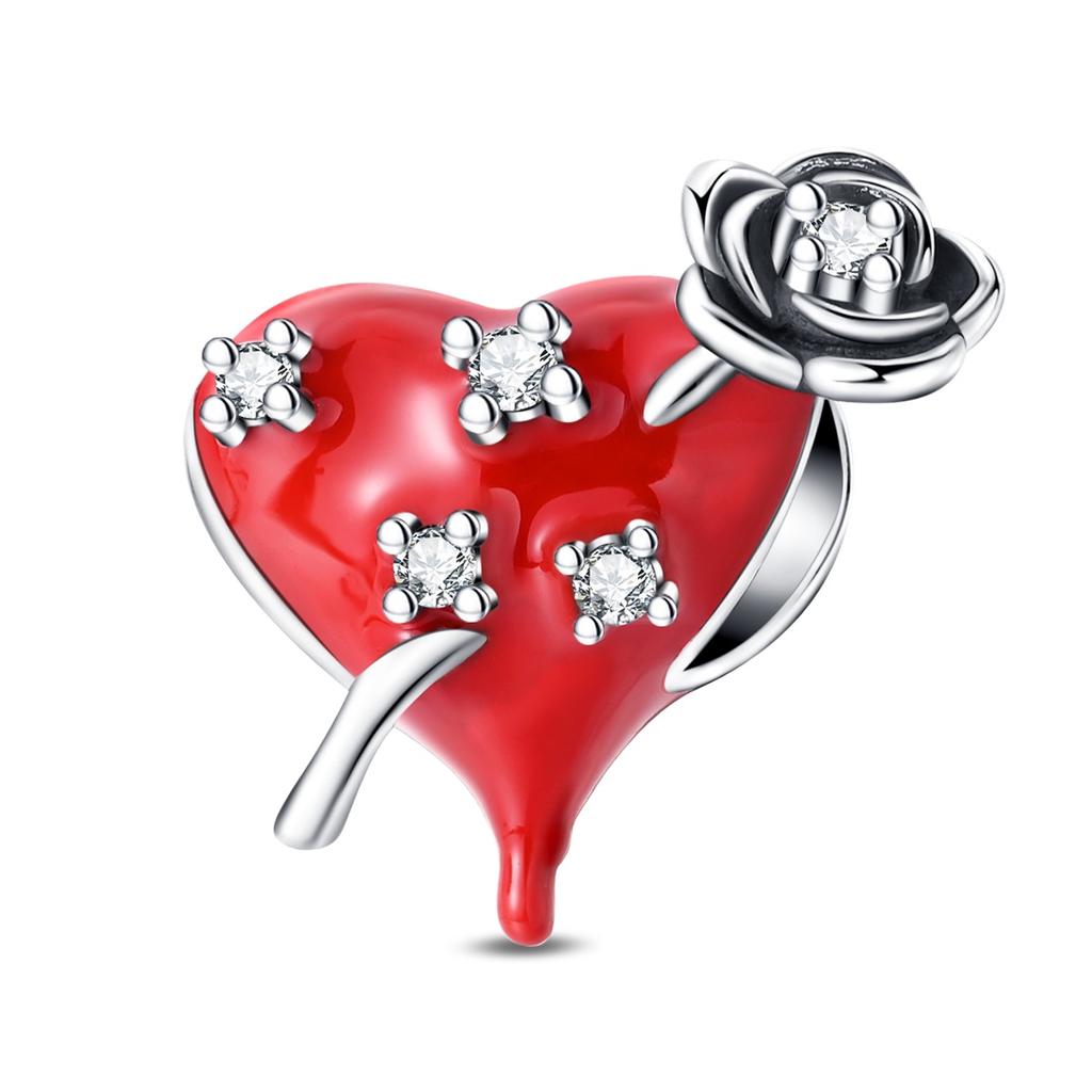 Beautiful 925 Sterling Silver Red Valentine's Day Infinity Love Rose Pendant Fit DIY Bracelet Necklace Date Accessories Gifts