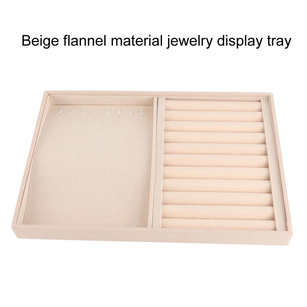 Jewelry Display Tray Bracelet Ring Earring Necklace Holder Storage Plate Case (Beige Flannel)