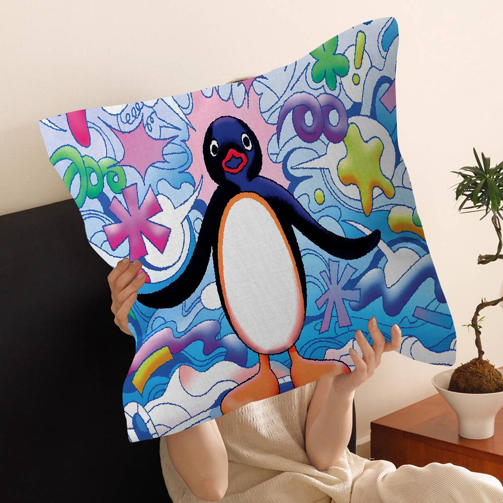 Cartoon Pingu Penguin Lucky Dragon Pillow Cover Sofa Cushion Cover Home Room Decoration Children Gift