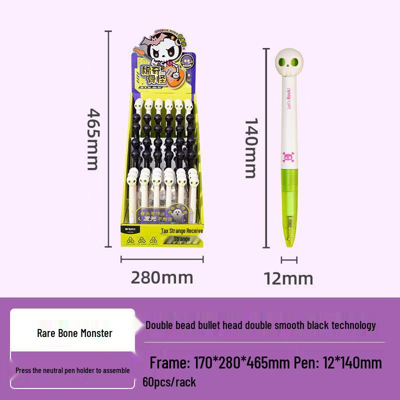 

New Luminous Skull Click Ballpoint Pen 0.5mm - Cartoon Design with Holder for 60 Pieces 0.5mm