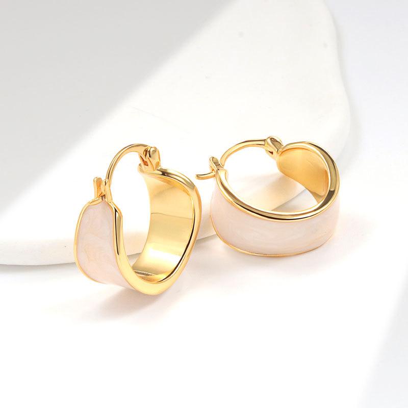 French Vintage Enamel Drip Glaze Gold Ear Cuffs Women Minimalist Light Luxury Niche Design Earrings