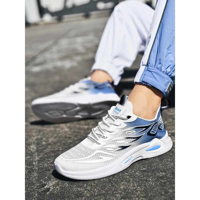 Men's New Mesh Breathable Lightweight Cushioned Running Sneakers, Student White Casual Athletic Shoes