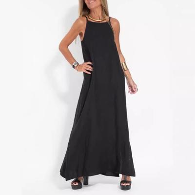 Summer Cotton Linen Maxi Dress for Women Spaghetti Strap Sleeveless Long Dress Casual Flowy Split Beach Sundress