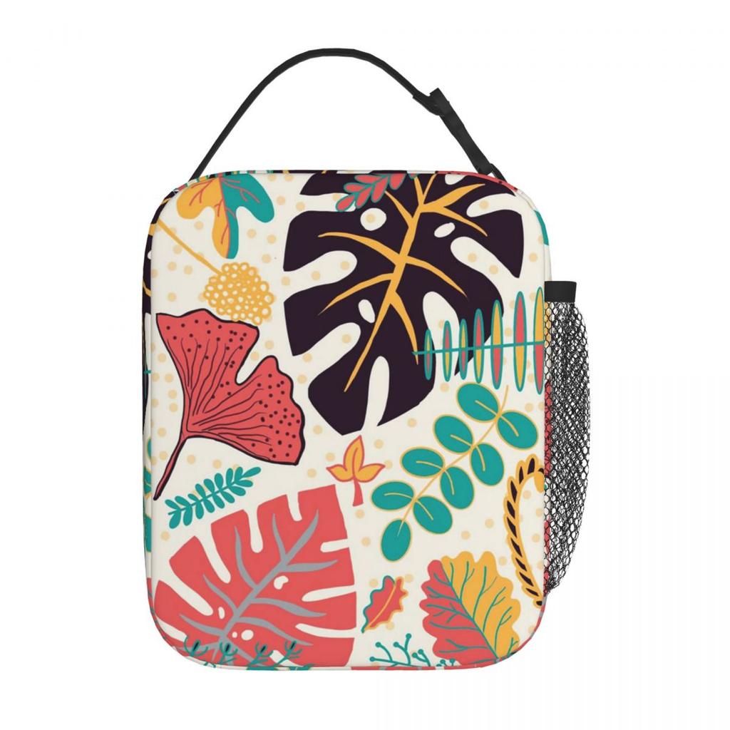 Vibrant Tropical Palm Leaf Pattern Insulated Lunch Bag for Women Children Leakproof Food Boxes Thermal Lunch Box Tote
