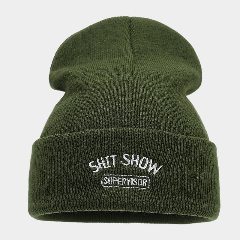 70G round machine acrylic knitted hat tide SHIT SHOW embroidered letter stack wool hat winter hundred personality hat