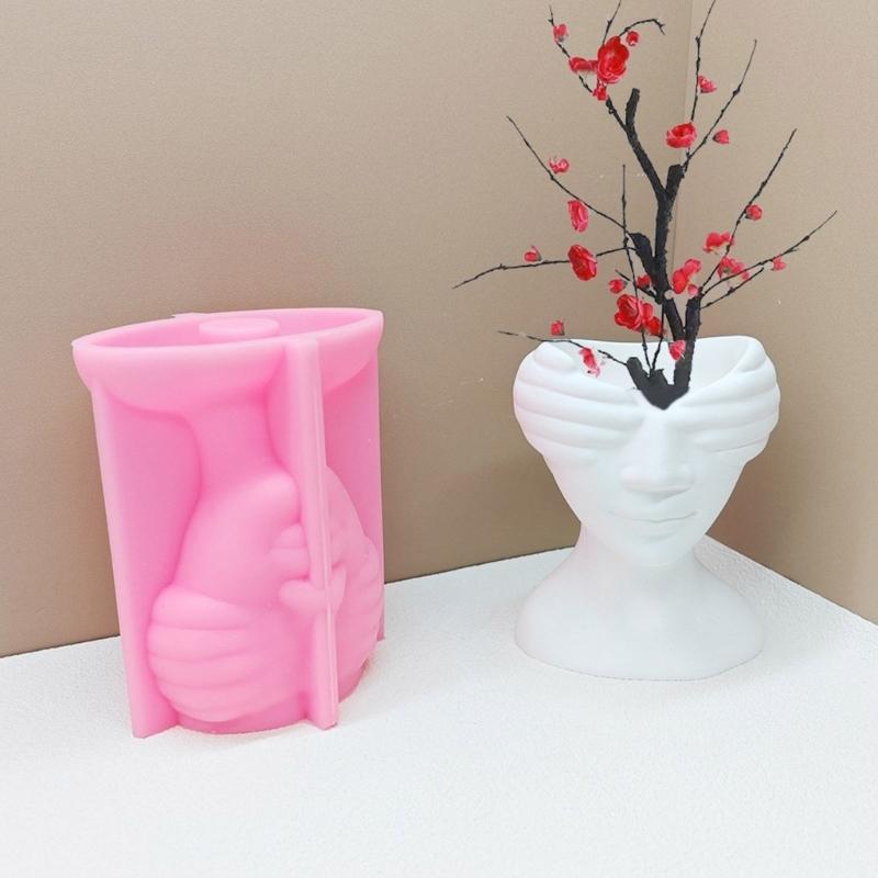 Stylish Flowerpot Silicone Mold Concrete Mould Human Face Shape Flowerpot Molds Cements Mould Silicone Material for Vase