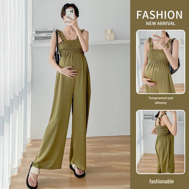 Elegant Summer Maternity Jumpsuit: Slim Fit, Loose, Fashionable Wide-Leg Overalls 2XL чёрный
