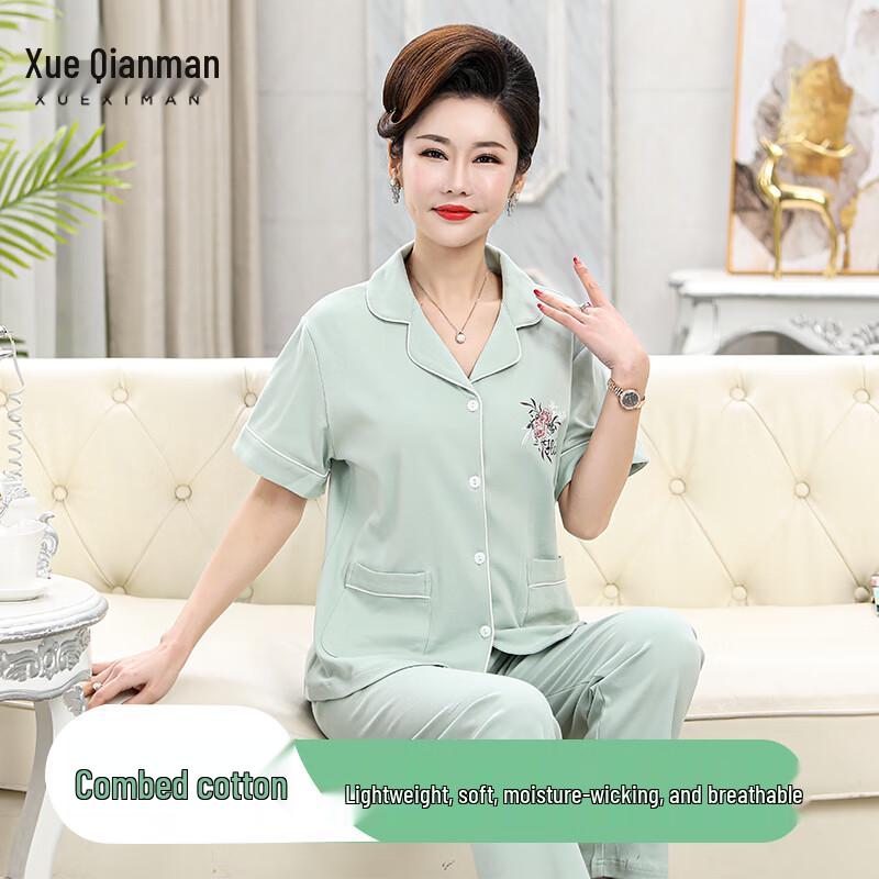 Women s Plus Size Cotton Blend Short Sleeve Pajama Set M