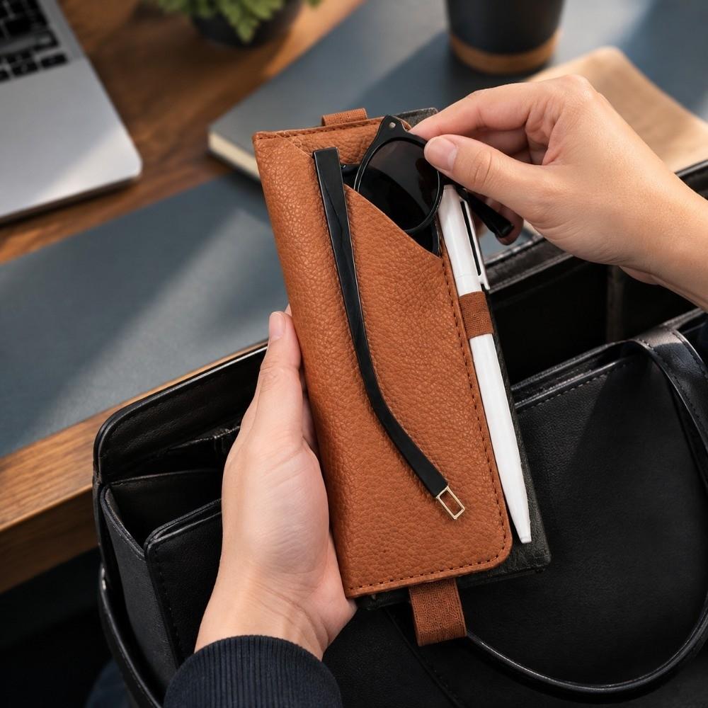 with Elastic Band Eyeglasses Holder PU Leather Pencil Pouch Journal Planner Notebook