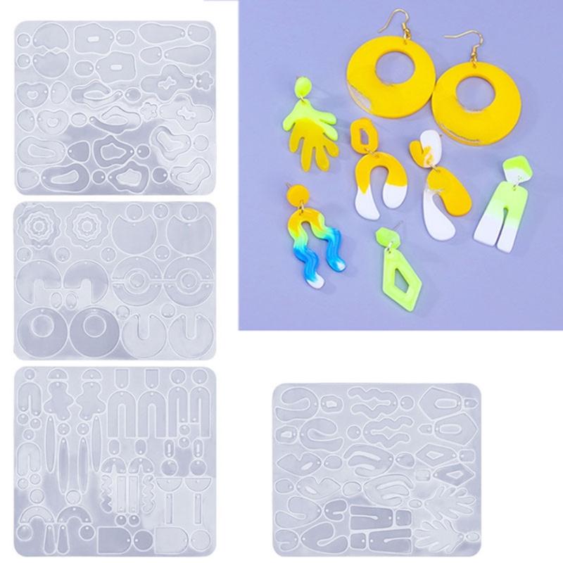 4Pcs/set Crystal Silicone Earrings Mold Set Crystal Epoxy Resin Casting Molds Irregular Ear Rings Mould for  Pendants