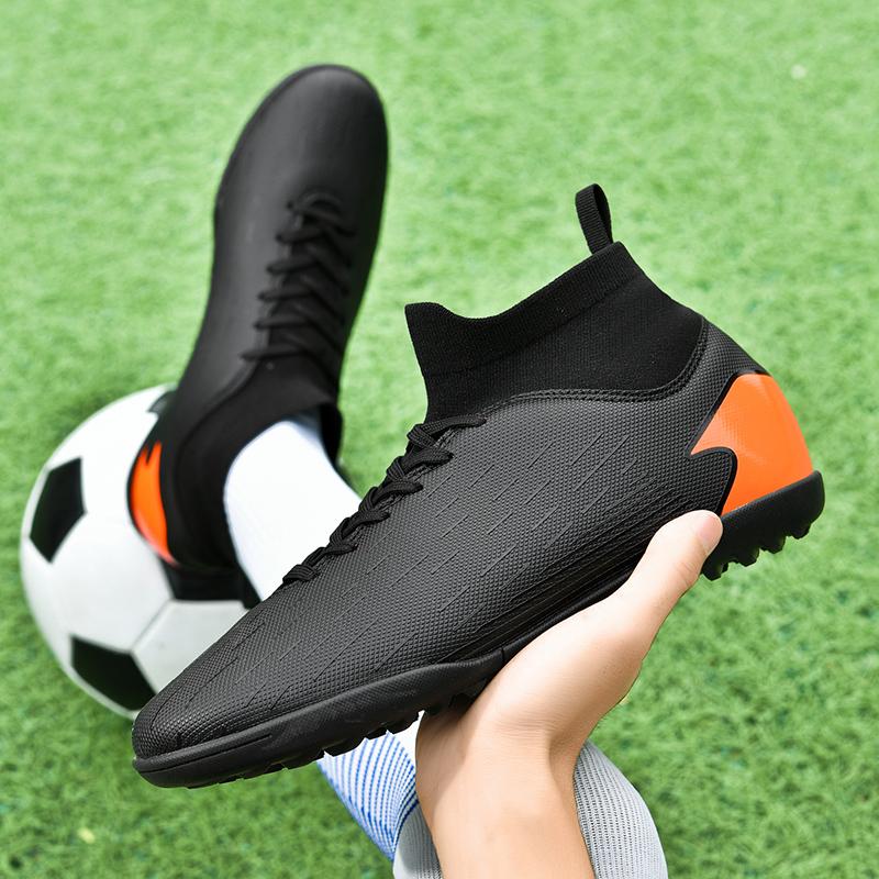 Men's Football Boots Rubber Soft Sole Short Nail Artificial Turf Leather Youth Kids Football Shoes