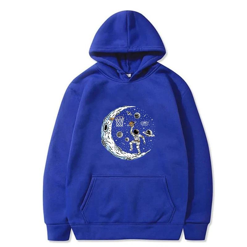 Space Travel Astronauts Throwing Basketball Prints Women Unisex Hoodie Harajuku Street Hoody Vintage Casual Sweatshirt Autumn Hoodie