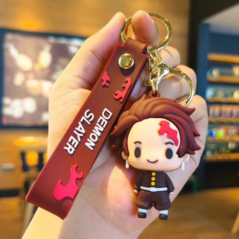 Anime Q Version Demon Slayer PVC Keychain Cute Nezuko Agatsuma Zenitsu Character Bag Pendant Car Anime Accessories Keychain
