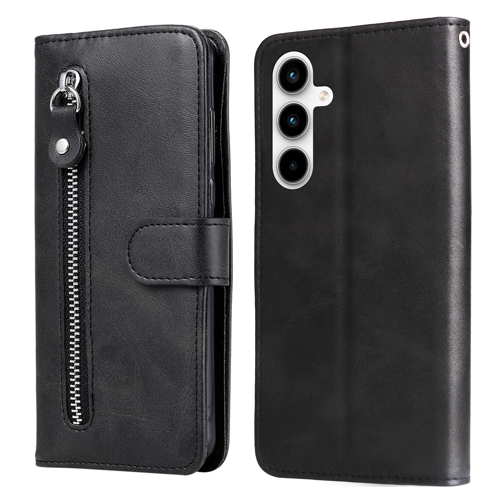 

For Samsung Galaxy A35 5G Leather Case Calfskin Zipper Wallet Black