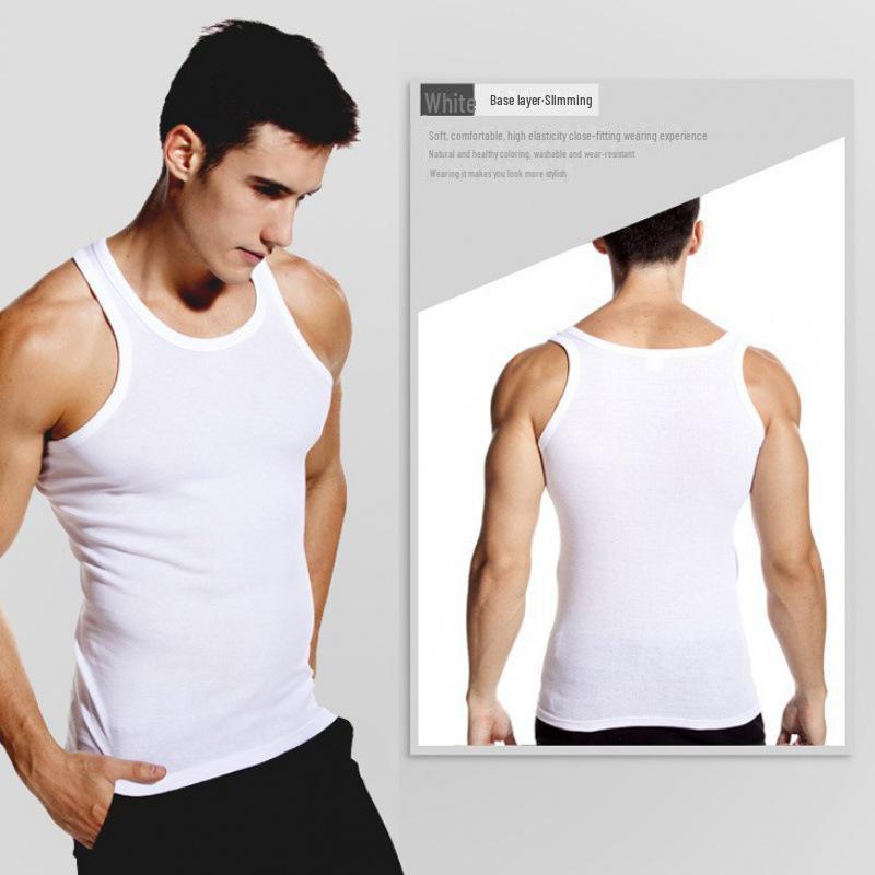 Pánská bílá strečová bavlněná fitness vesta - Prodyšná, přiléhavá, na léto