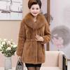 Women's  Winter Plush Thicke High Quality Imitation Fox Fur Collar Coat Faux Fur Coat  Mid-Long Mother Loose Wool Jackets