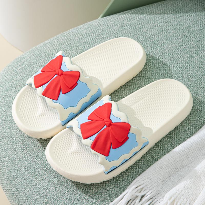 2025 New Women's Bow Cool Slippers On the Run Princess Non-slip Silent Home Flat Bathroom Slippers