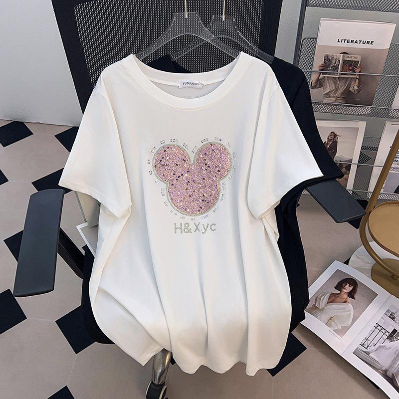 

Women s Plus Size Loose Mid-Length Short-Sleeve T-Shirt - Slimming, Belly-Covering, Round Neck (Sizes 200/300/350 Jin) 6XL белый