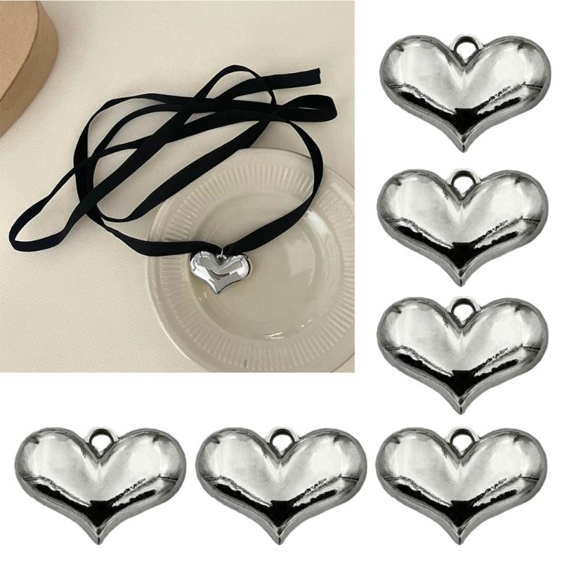 10/20xElegant Heart Pendant for Choker Necklace Making Earring Bead for DIY Necklace Jewelry Making Pendant with Hole