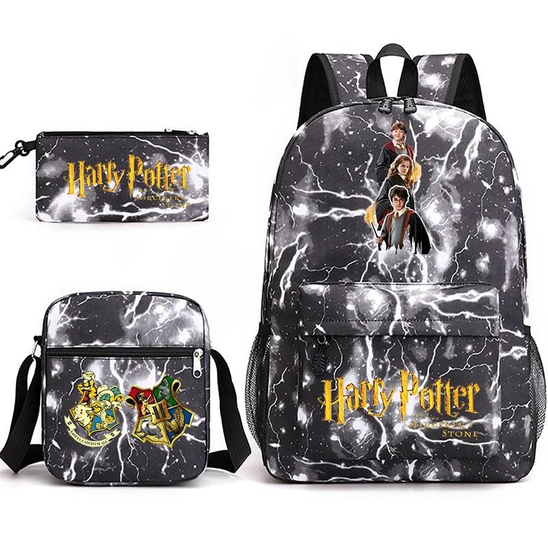 Large Capacity Schoolbag with Shoulder Strap; Student Three-piece Pencil Case Set