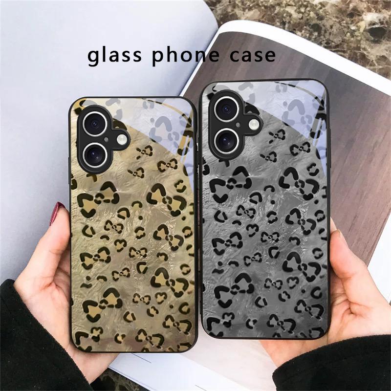 Abstract leopard print For iPhone 17 Air 16 E 15 Plus 14 Pro Max 13 12 mini 11 5 6 7 8 Plus XR XS Max SE Black Glass Phone Case