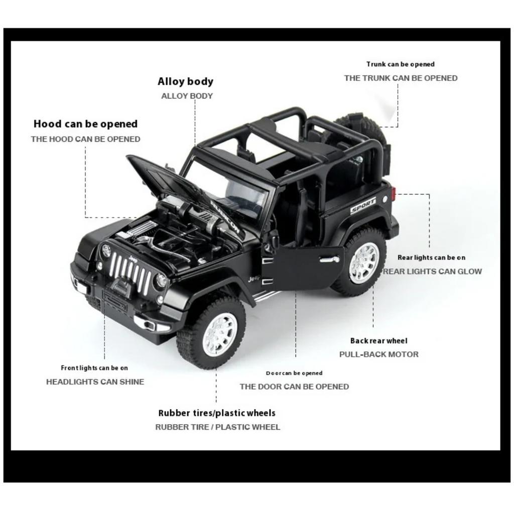 1/32 Scale Jeep Wrangler Rubicon Alloy Car Model Diecast Metal Toy Off Road Vehicles Car Model Miniature Car Model Gift for Children