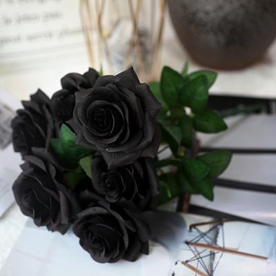 1Pc Ornamental Artificial Rose Realistic Faux Silk Flower Reusable Fake Black Floral