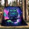 1pc Neon Owl Art Print Outdoor Blanket - Lightweight Flannel Throw For Travel, Camping, Livingroom, Couch, Chair Yy251114206