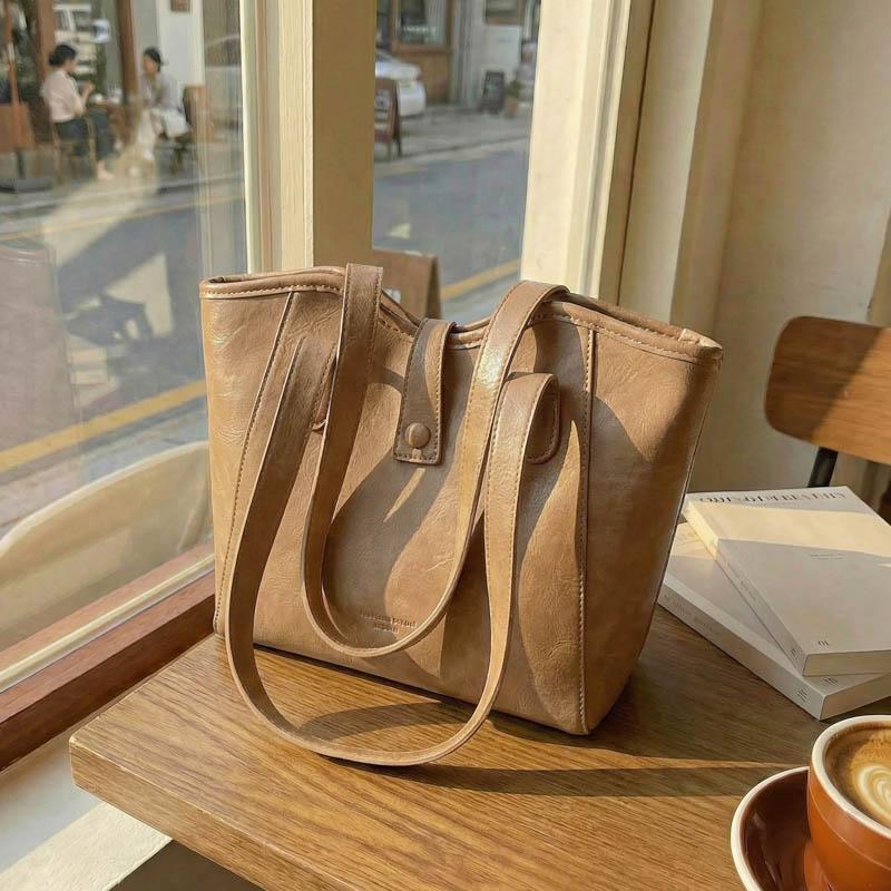 Classic Leather Tote Bag with Top Handle Large Capacity Everyday Fashion Shoulder Bag for Women