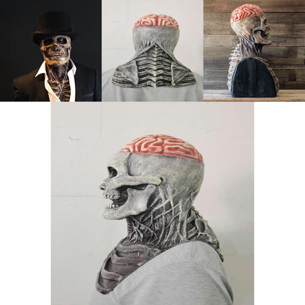 Spooky Skeleton Biochemical Mask For Halloween Events Full Cover Silicone Accessory With Hat