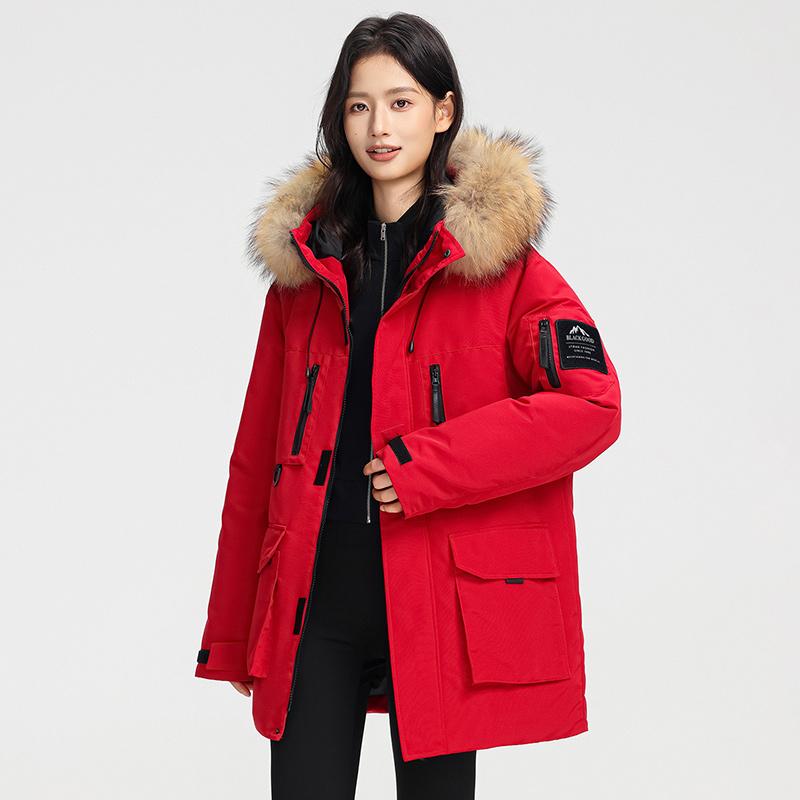 Winter Down Jacket for Couples, Outdoor Mountain Sports, Fur Collar Hooded Jacket
