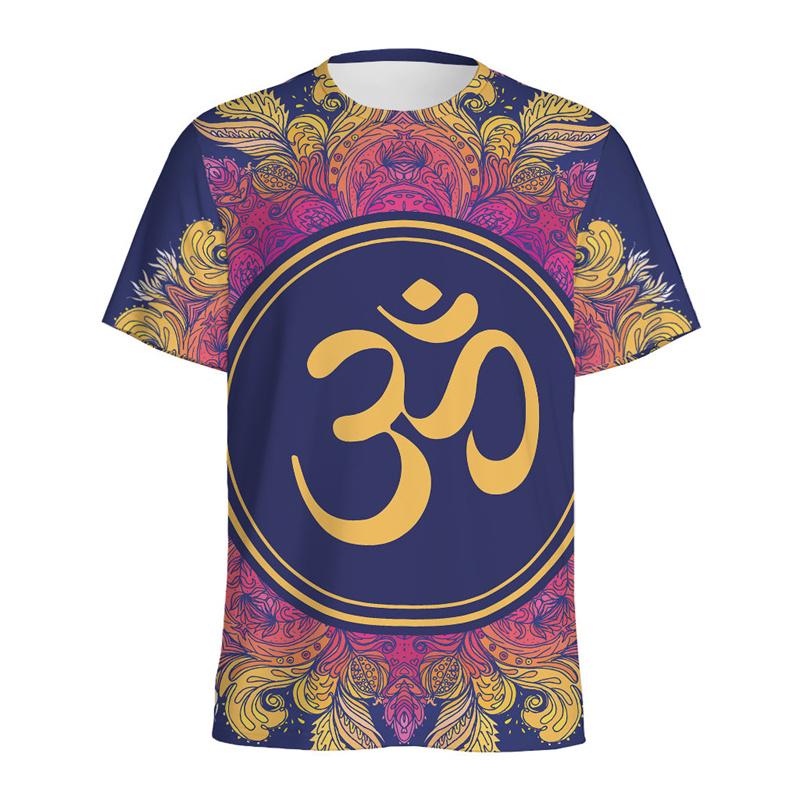 Spiritual Pattern 3D Printed T-shirt For Men Ethnic Floral T Shirt Women Round Neck Short Sleeve Summer Street Tees