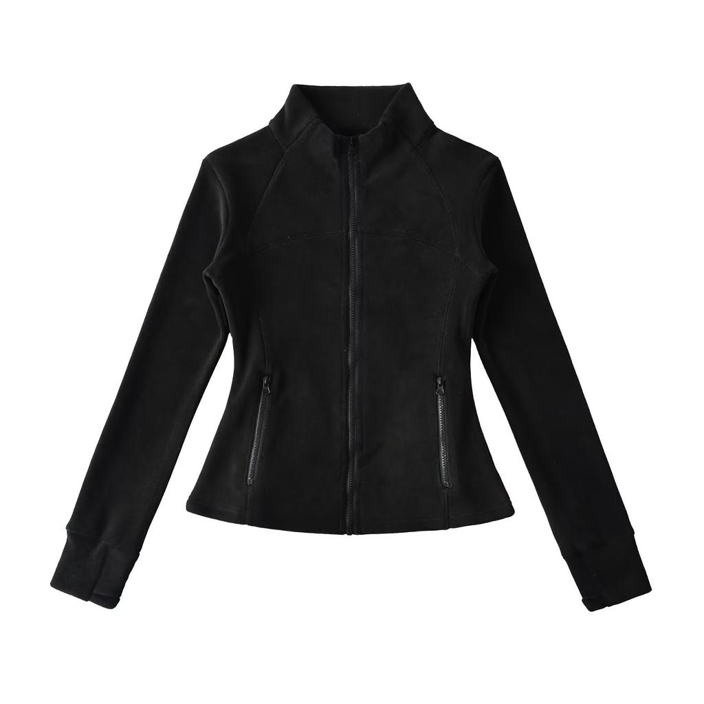 European and American style autumn and winter new solid-color coat with fleece thermal stand-up collar bottoming slim-fit top