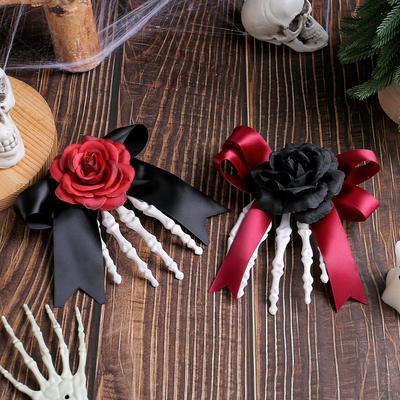 Halloween Skeleton, Hand Skeleton Hair Clip, Ghost Festival, Horror, Rose Bow, Ghost Hand Side Clip Hair Ornament, Party Hair Clip
