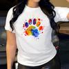 Dog Paw Pattern Cotton T-Shirt Short Sleeve Round Neck Women 2d Print Tops