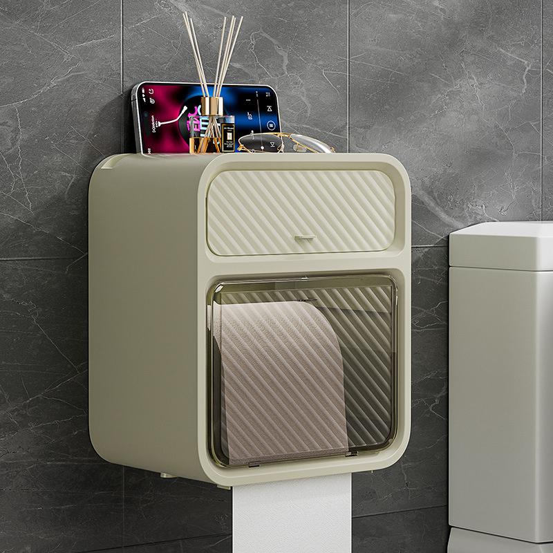 

Многофункциональный двухслойный ящик для хранения туалетной бумаги, настенный, бездырокол, водонепроницаемый держатель для туалетной бумаги с ящиком молочный белый