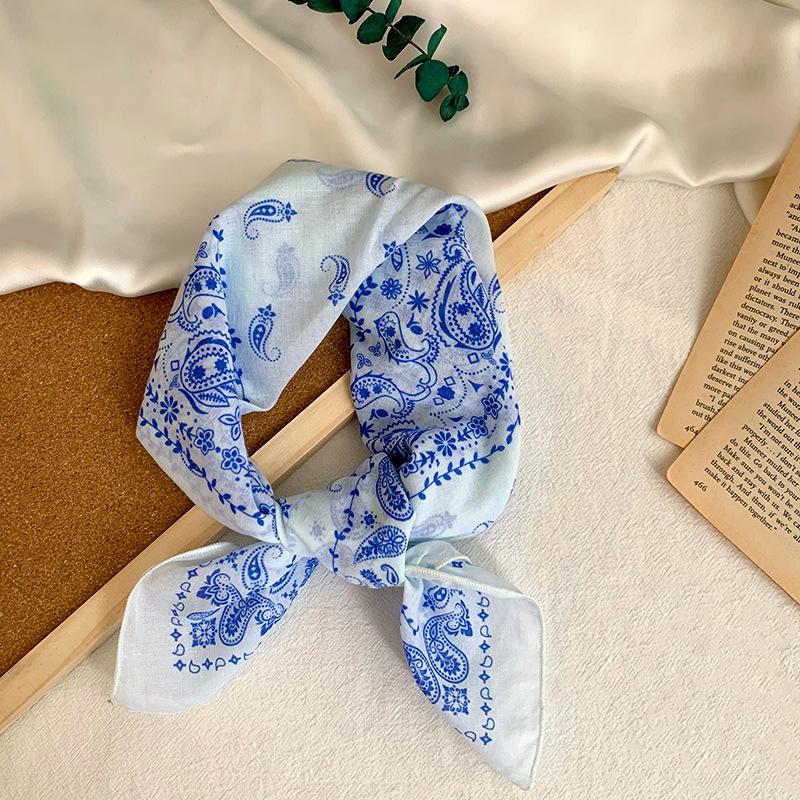 Cotton square scarf, silk scarf, high-end new small shawl, neck protector, small scarf, multi-purpose floral headscarf, headband, hair tie
