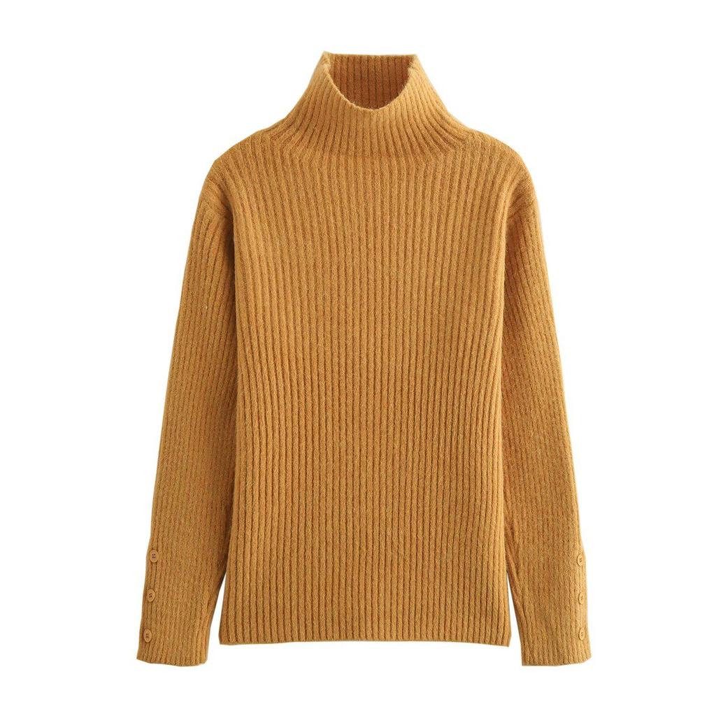 2024 Fall Women's Multi-Color Ribbed High Neck Pullover Sweater