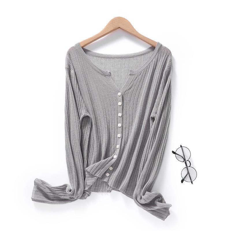 

Новый льняной кардиган женский жакет V-образный вырез базовая вязаная кофта корейский стиль повседневный модный свитер свободный топ S