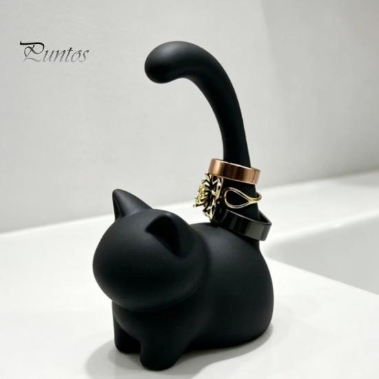 Creative Gift for Her Cute Cat Ring Holder, Minimalist Stand Bedroom Dressing Decorative Figurine Table, Sitting Jewelry Organizer Rings And Earrings