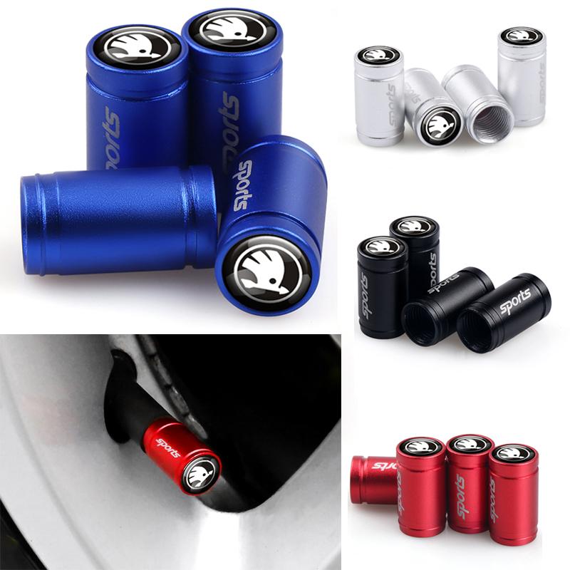 WDQM1 4Pcs Car Tire Valve Cap Metal Tyre Wheel Stem Air Valve Cover for Skoda Rapid Fabia Octavia Superb VRS VII Kodiaq Karop Kamiq S