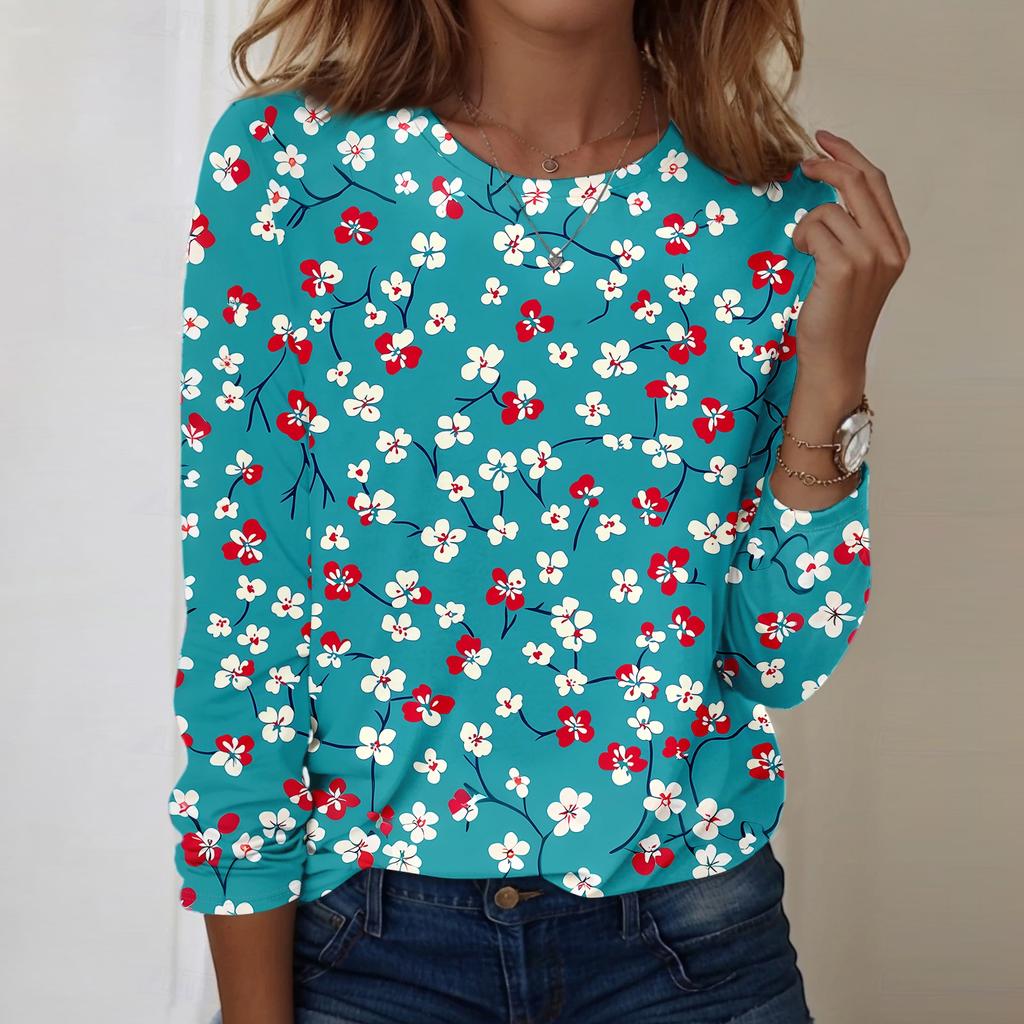 Langarmshirts für Damen, niedlicher Aufdruck, Grafik-T-Shirts, Blusen, lässig, Übergröße, Basic-Tops, Pullover