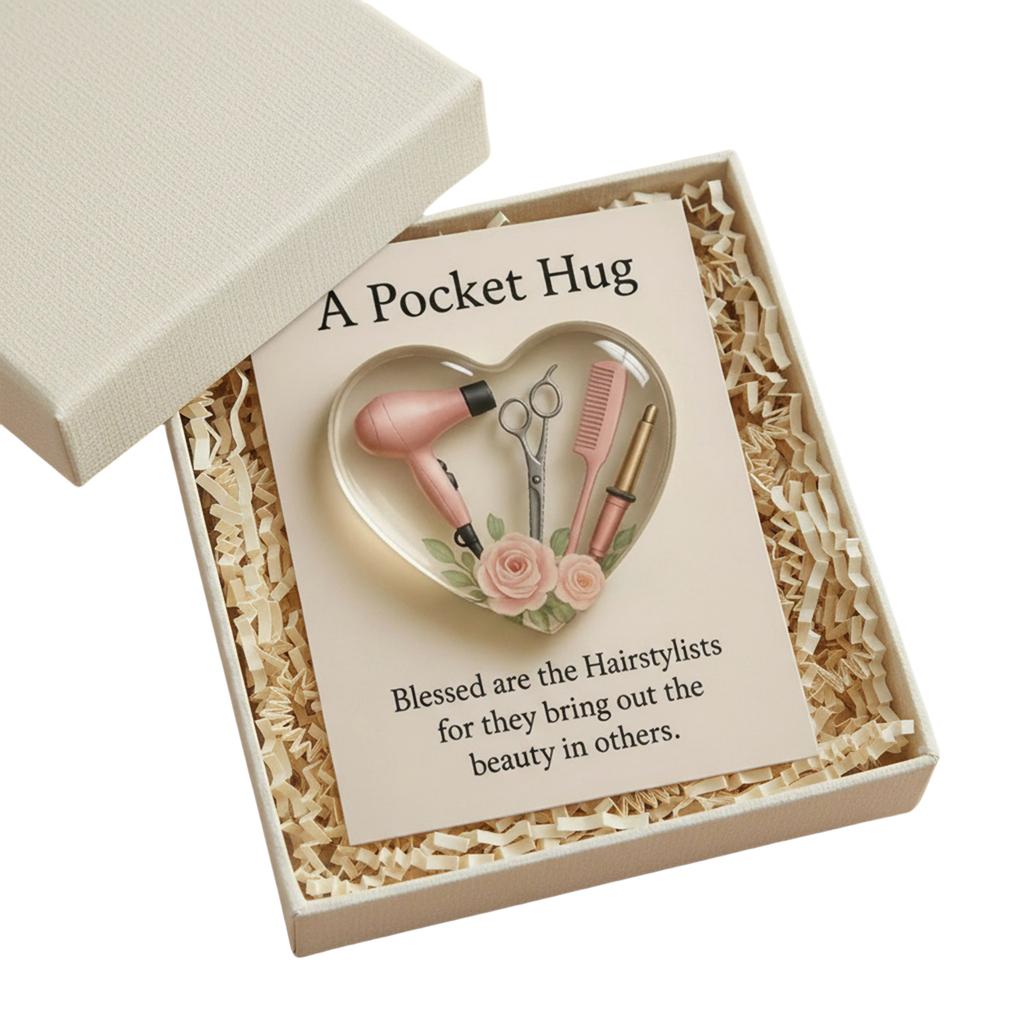 Mini Hairdresser Tools Heart Pocket Hug Token with Greeting Cards Pocket Charm Thank You Gift for Your Hairstylist