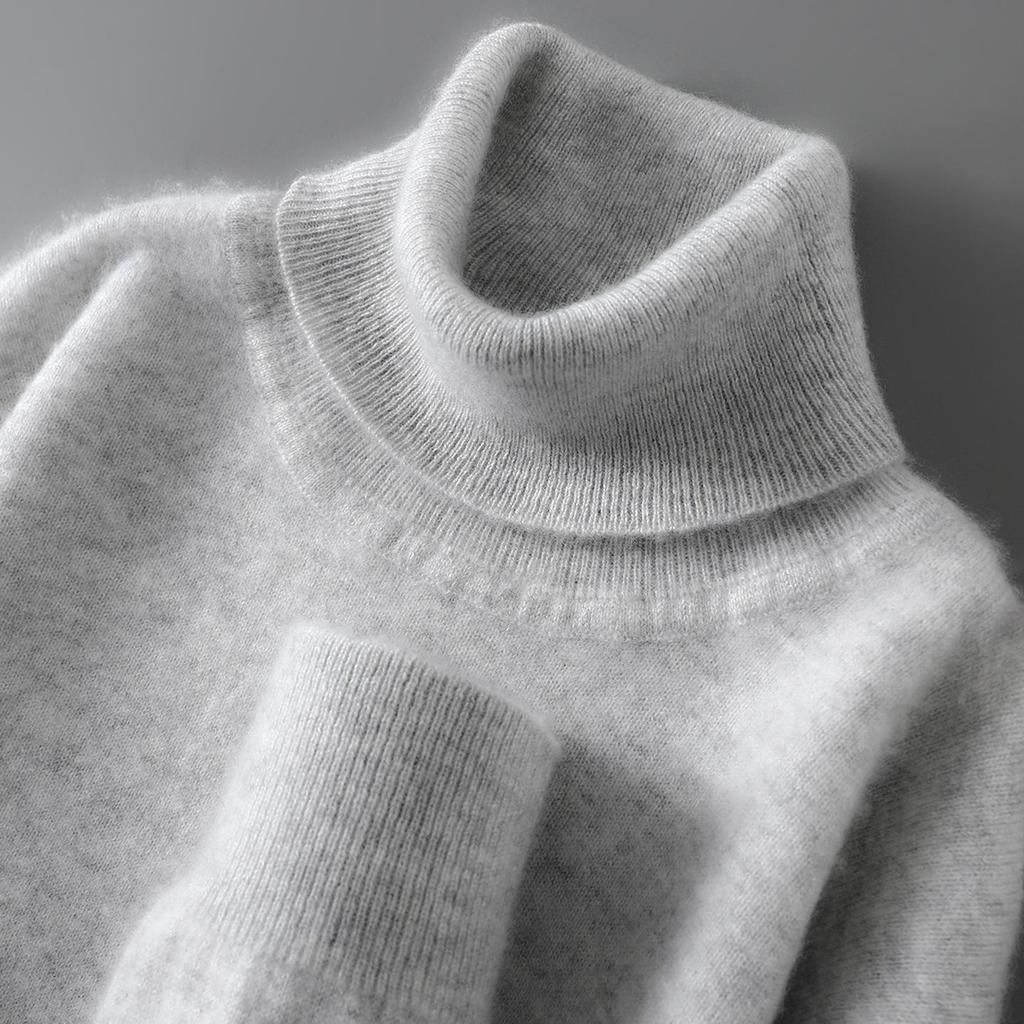 100% Pure Wool Men's High Neck Loose Knit Cashmere Sweater - Autumn/Winter Pullover Sweater