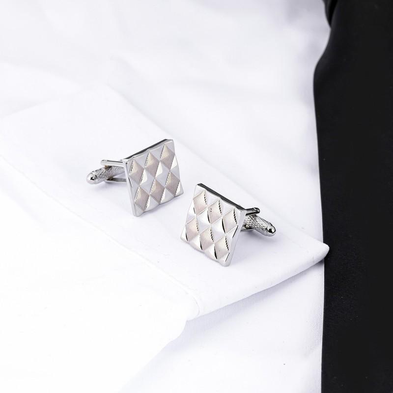 Silver Square Patterned Metal Cufflinks Hot Selling Shirt