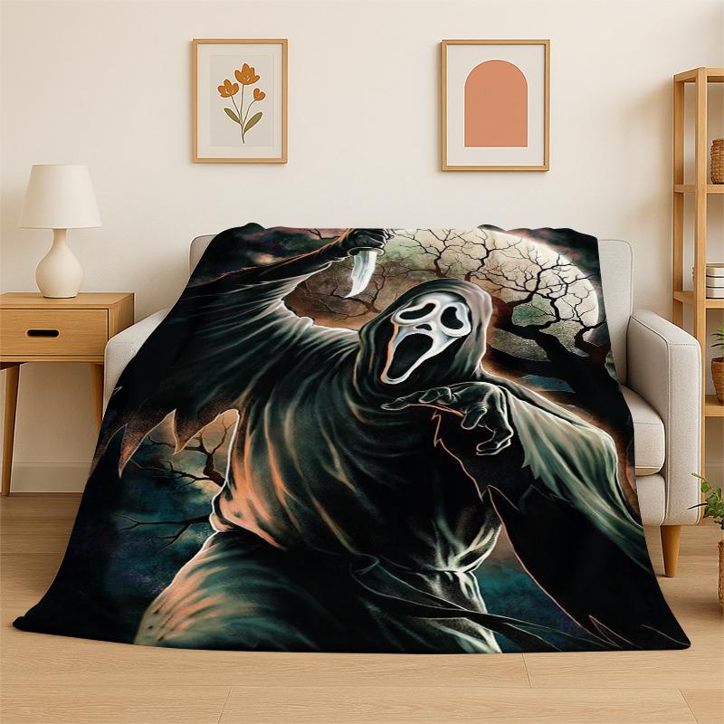 Horror Movie Character Chucky S-Scream Cartoon Flannel Blanket Soft Warm Throw Blanket for Bedroom Living Room Bed Travel Gift