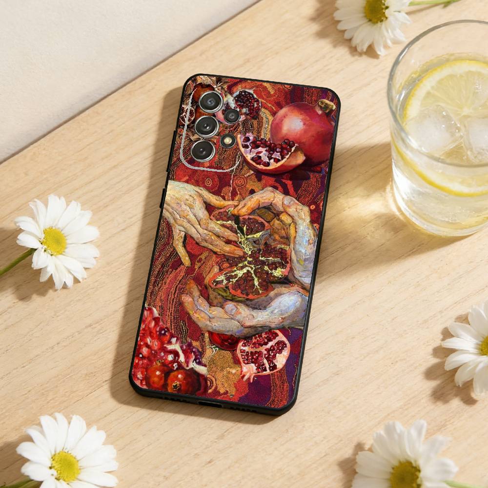 Fruit Pomegranate Painting Phone Case For Samsung S26,S25,S24,S21,S22,S23,S30,Ultra,S20,Plus,Others Soft Black Cover