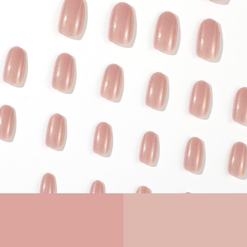 24Pcs/Set Quick Nails Nude Powder Glitter False Nials Sticker Wearable Waterproof Manicure Finished Nails